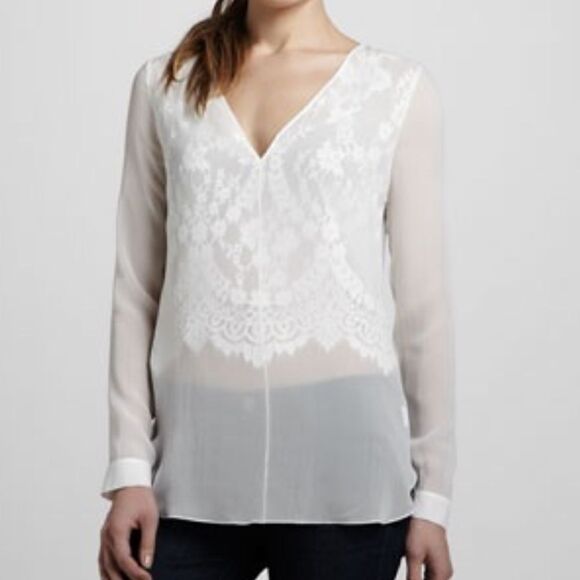 Robert Rodriguez Lace Illusion Silk Blouse - Picture 9 of 11